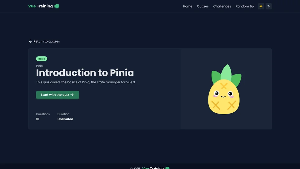 Vue Training quiz start screen