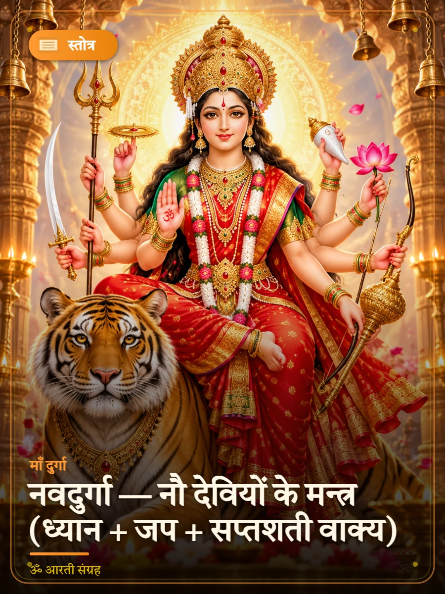 नवदुर्गा — नौ देवियों के मन्त्र (ध्यान + जप + सप्तशती वाक्य) — माँ दुर्गा