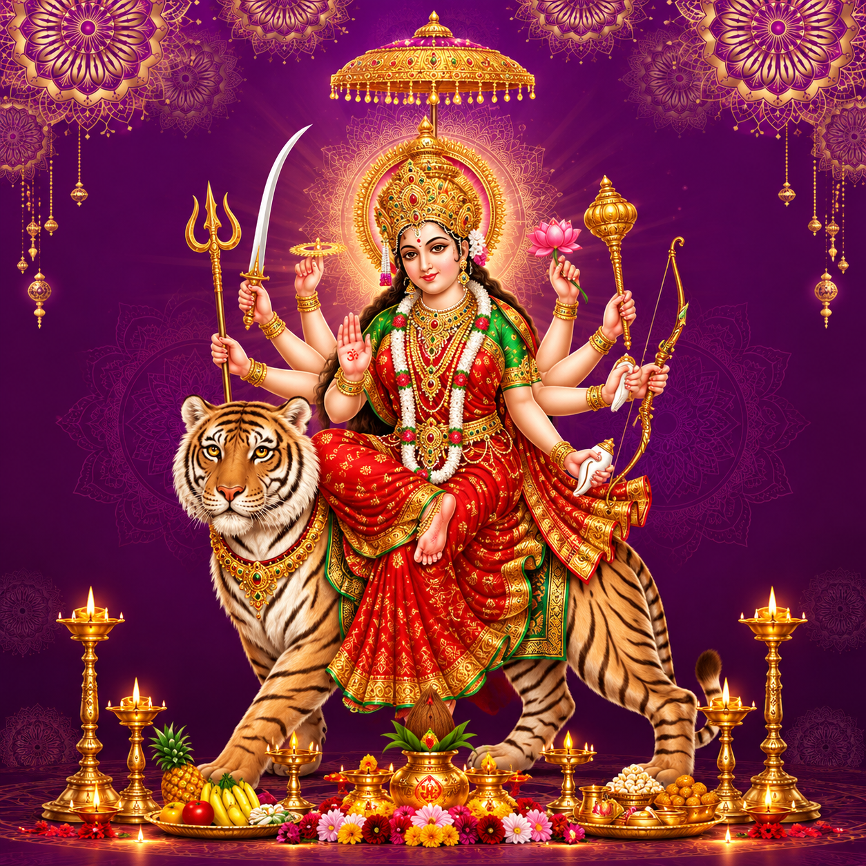 माँ दुर्गा — आरती, चालीसा व मंत्र