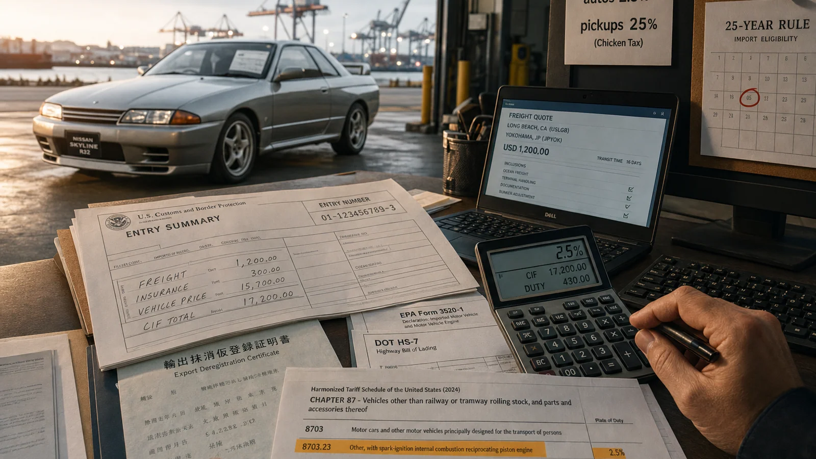 Calculadora arancel importar auto a EE.UU. 2026: 2.5%