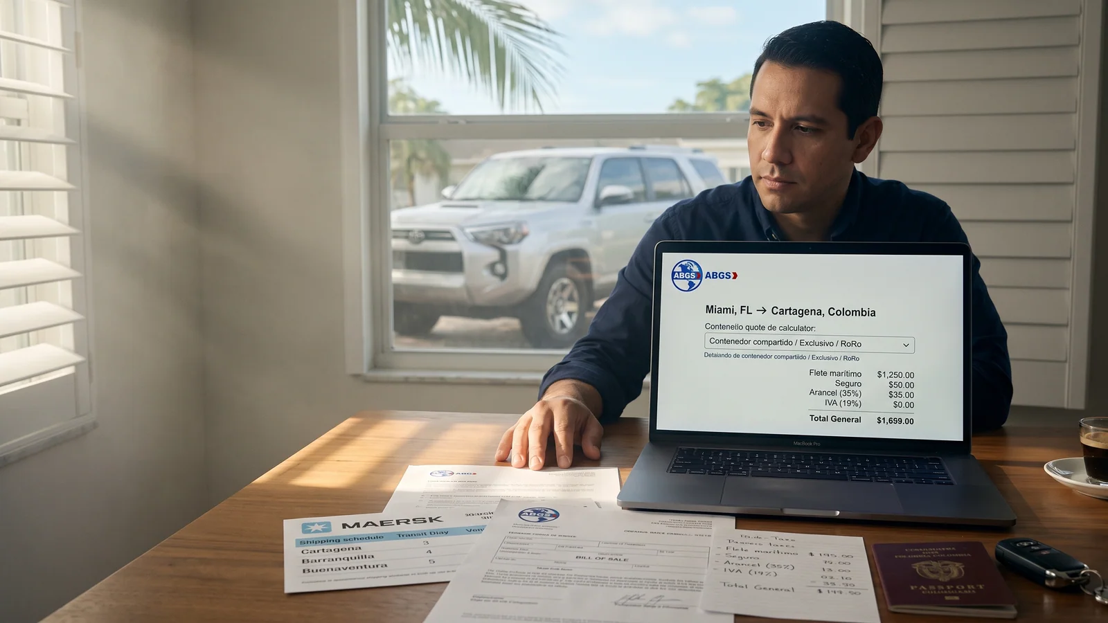 Calculadora online: cuánto cuesta enviar un carro a Colombia