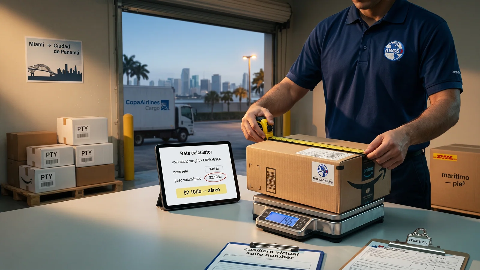 Calculadora courier Miami Panamá 2026: desde $2.10/lb