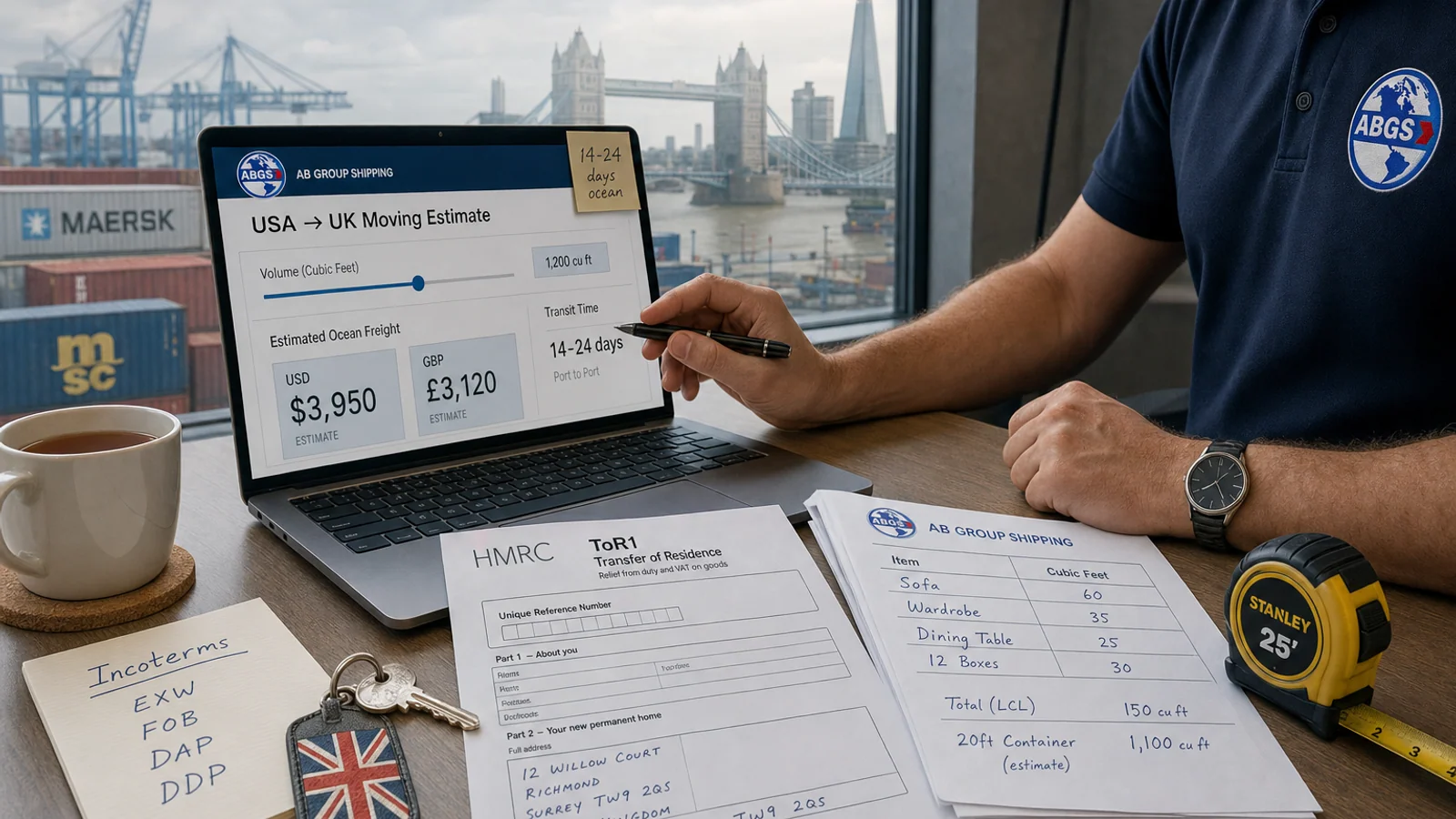 Free Moving Cost Calculator: USA to United Kingdom 2026