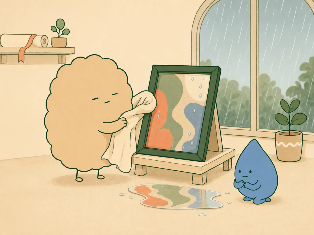 비를 맞은 작은 그림