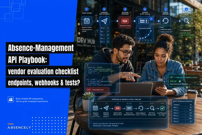 Absence‑Management API playbook for vendor evaluation: concrete endpoints, payloads, webhooks, security & test scenarios