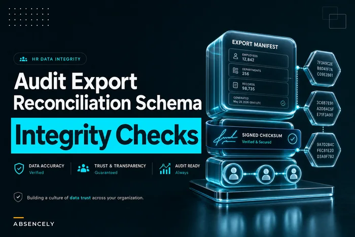Audit export & reconciliation schema for absence platforms: machine‑readable metadata, manifests, checksums and sampling rules