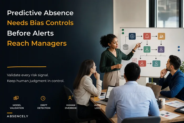Governance for predictive absence models and alerts with validation and bias controls