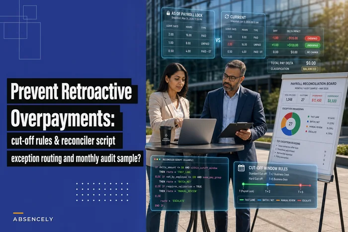 Prevent retroactive overpayments from leave corrections: cut‑off rules, reconciler script and exception routing
