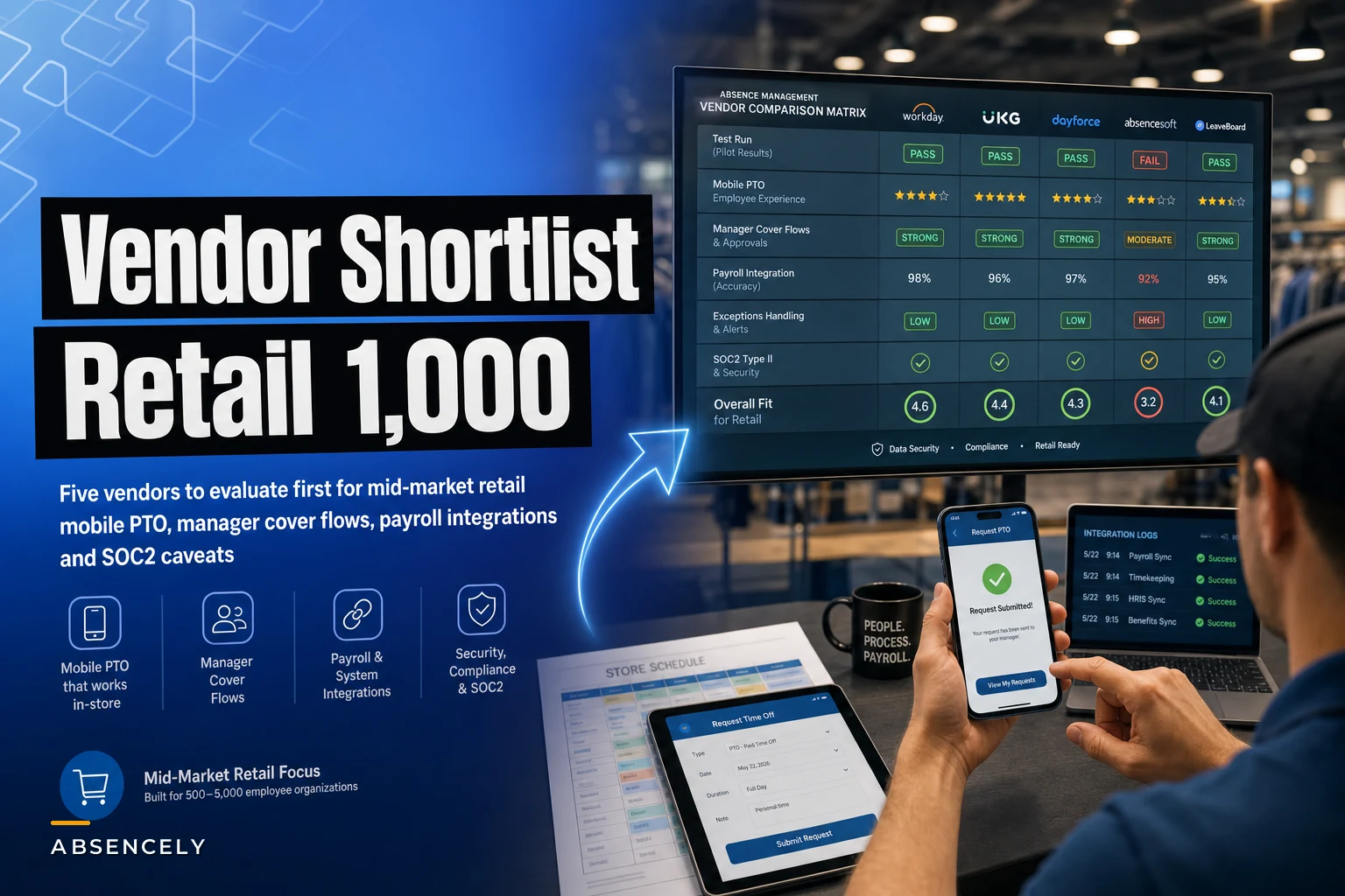Shortlist: 5 absence‑management SaaS vendors for a 1,000‑employee US retail chain