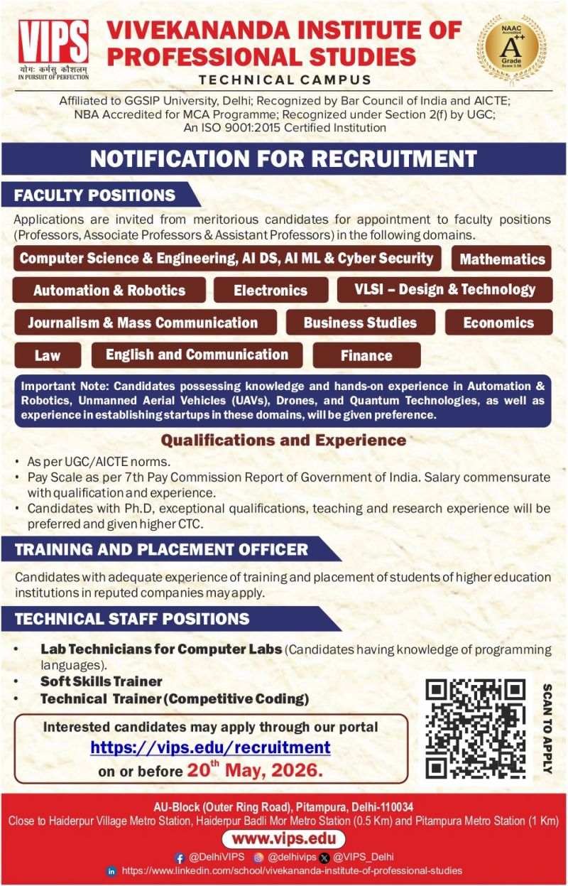 VIPS Vivekananda Institute of Professional Studies - Technical Campus Recruitment
