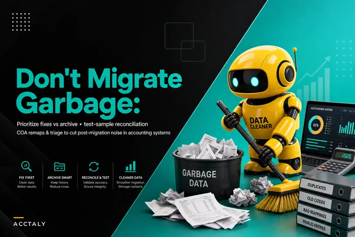 Don’t migrate garbage: a prioritization matrix and test-sample reconciliation plan for accounting data cleanup before a system switch
