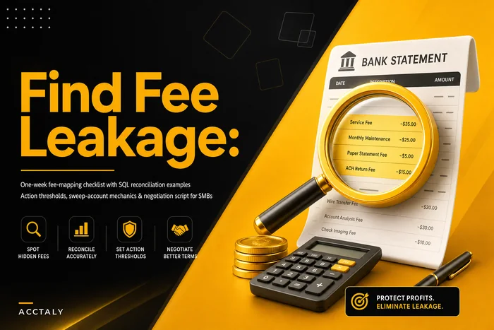 Find bank-fee leakage in a week: a fee-mapping checklist, SQL reconciliation examples and a vendor-negotiation script for small businesses