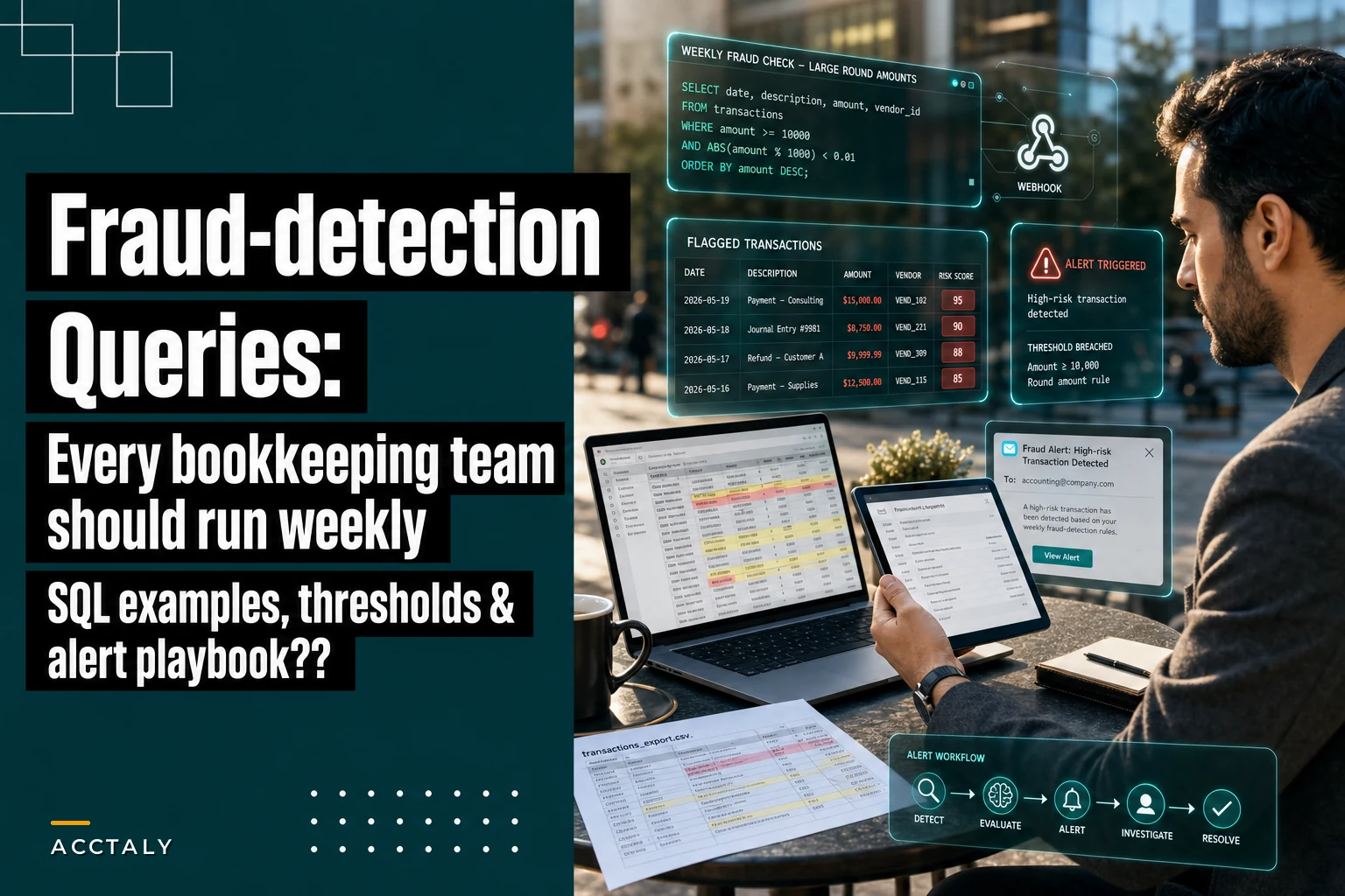Fraud-detection queries every bookkeeping team should run weekly (SQL examples, thresholds and alert playbook)