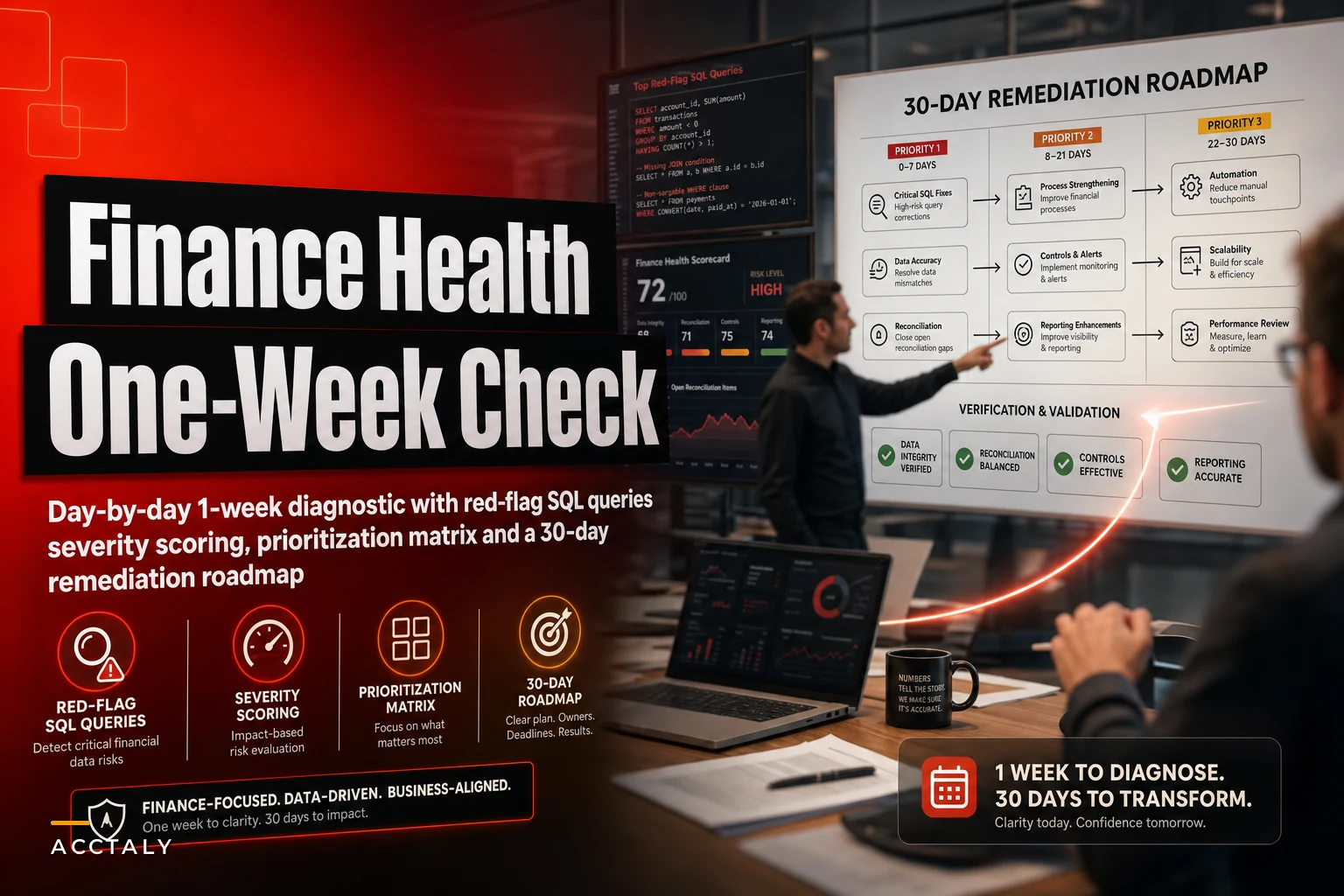 One-week finance health check: red-flag queries, fixes and an owner roadmap