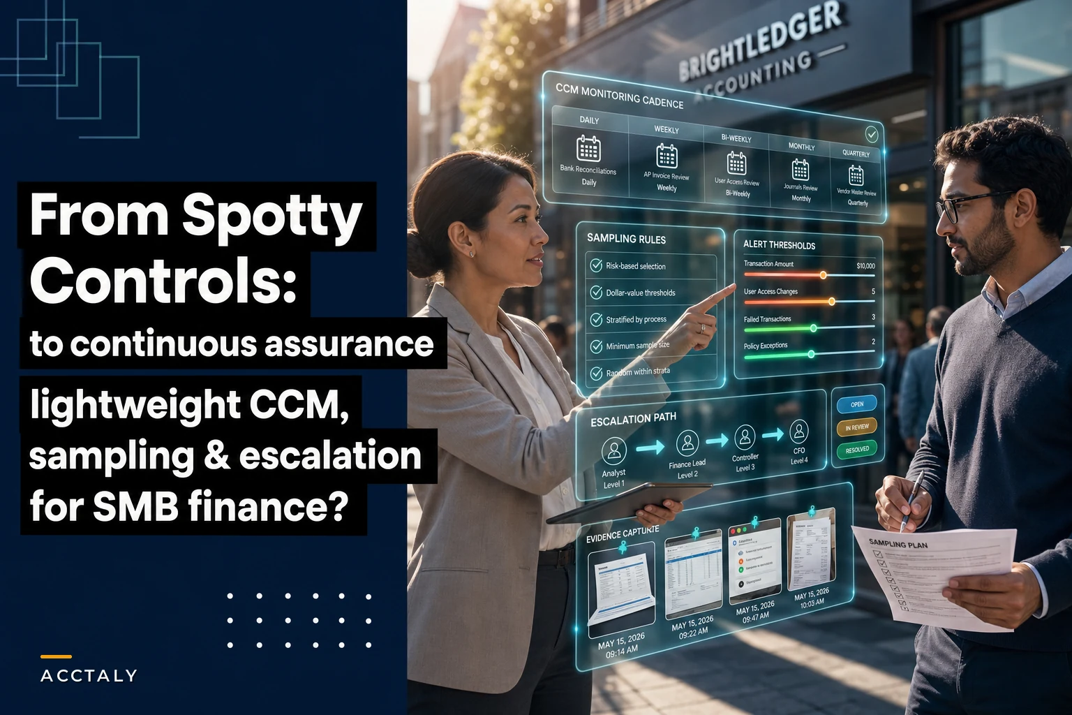 Turn spotty controls into continuous assurance: a lightweight CCM program, sampling rules and escalation plan for SMB finance