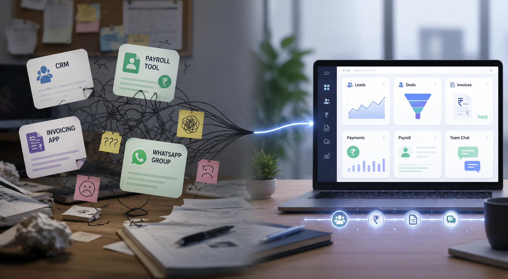 Your Business Has a CRM, a Payroll Tool, an Invoicing App, and a WhatsApp Group. That Is Not a Stack. That Is a Workaround.