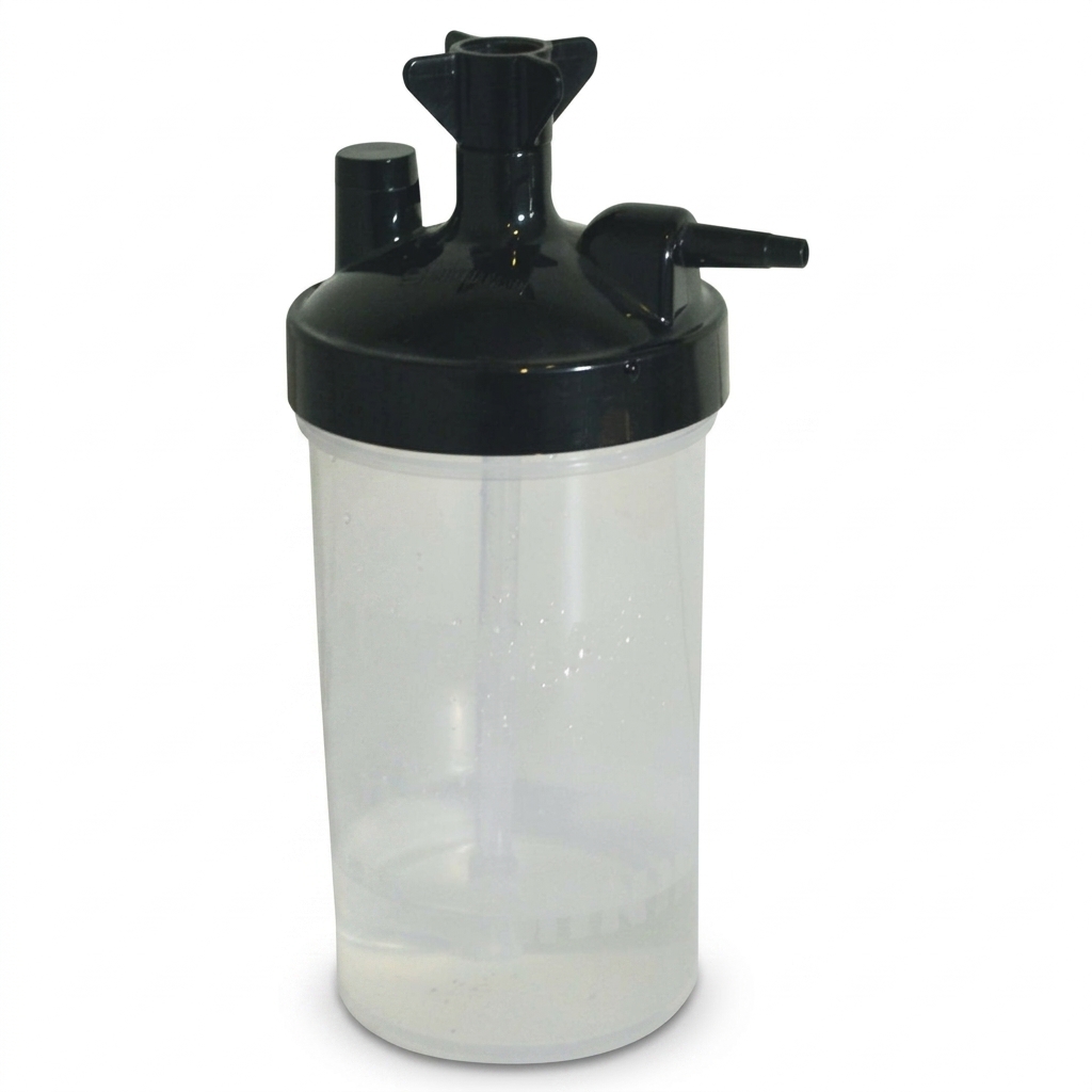 Vaso humidificador para oxígeno, con tapa y conexión roscada