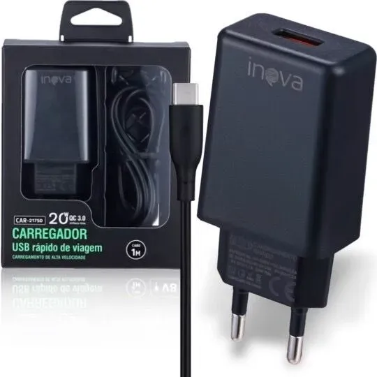 Carregador Completo Inova 20W QC 3.0 USB-A para USB-C 1m