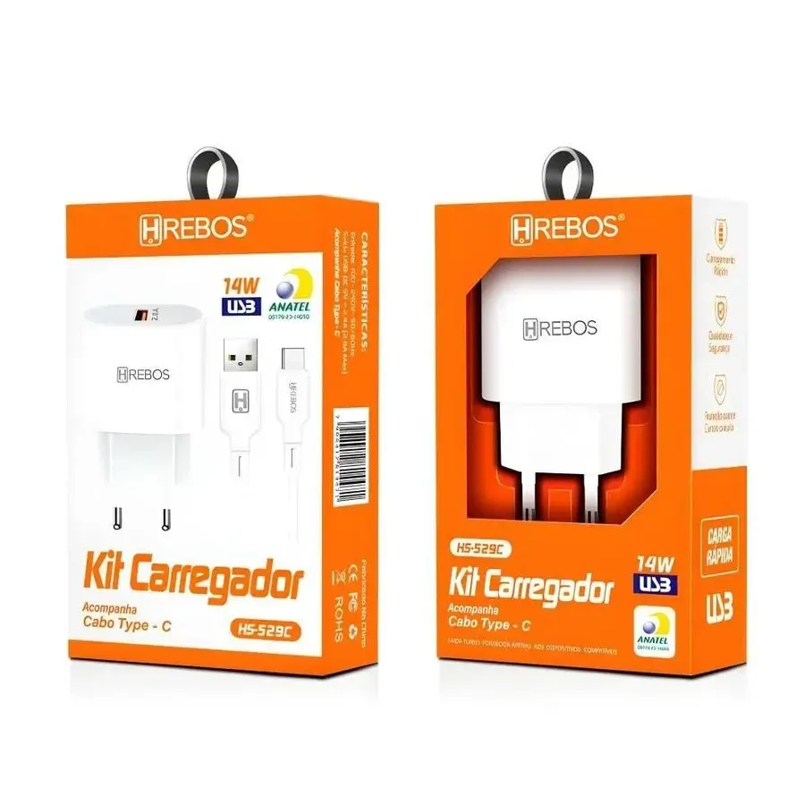 Carregador Completo Hrebos 14W com Cabo Type-C