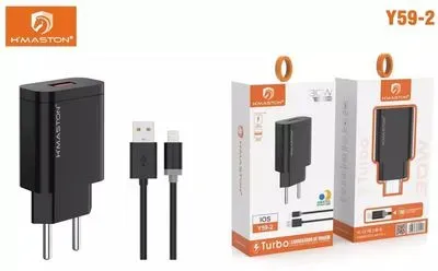 Carregador Completo H'MASTON Y59-2 USB-A para Lightning 30W 1m