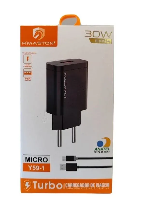 Carregador Completo H'Maston Turbo 30W com Cabo Micro USB