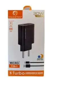 Carregador Completo H'Maston Turbo 30W com Cabo Micro USB