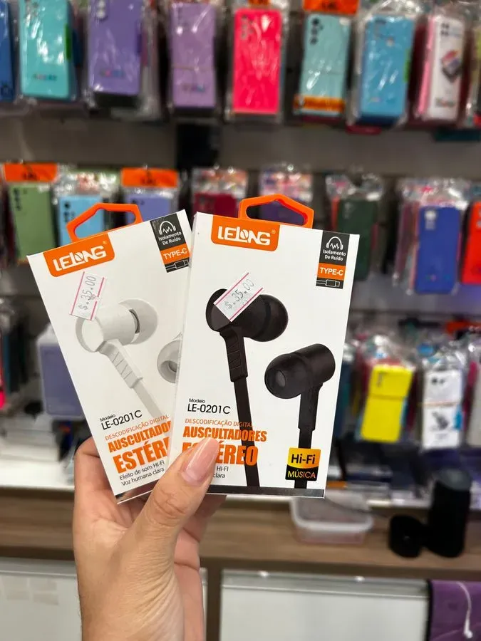 Fone de ouvido LELONG LE-0201C USB-C com Isolamento de Ruído
