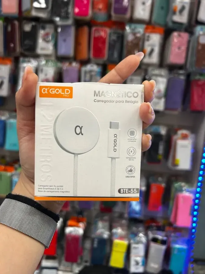 Carregador Magnético Sem Fio para SmartWatch α'GOLD PRO BTE-55 com Cabo USB-C de 1.2m