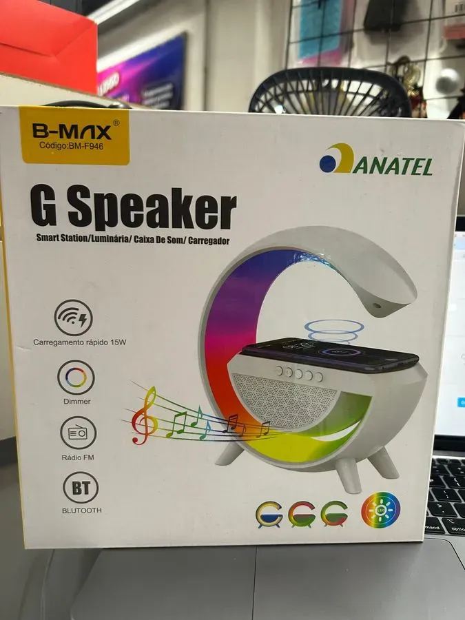 Caixa de Som Bluetooth B-MAX G Speaker com Carregador Sem Fio e Luminária