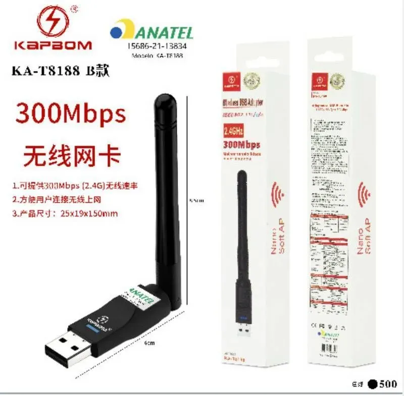 Adaptador WiFi USB com Antena KAPZBOM KA-T8188 300Mbps