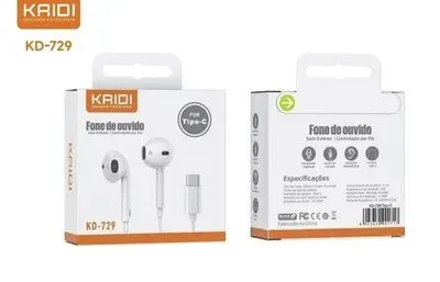 Fone de Ouvido Kaidi KD-729 com Fio Tipo-C