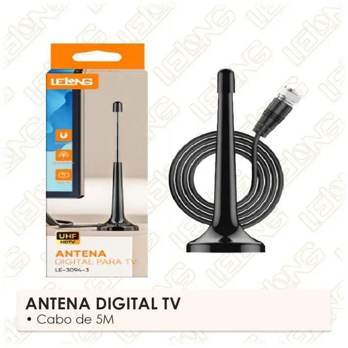 Antena Digital TV Lelong LE-3094-3 com Cabo de 5M