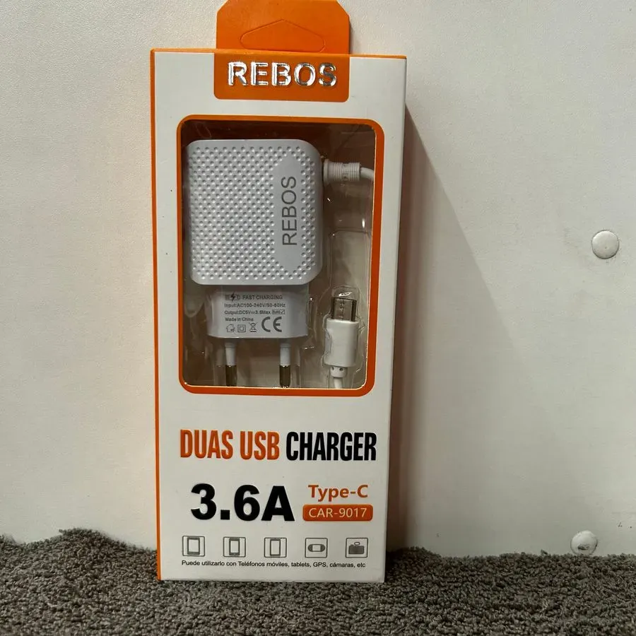 Carregador REBOS Completo Duas USB 3.6A-9017