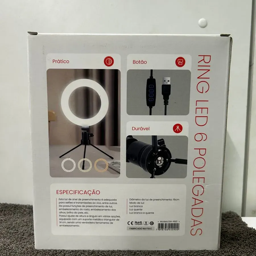 Ring Light LED 16CM (6 Polegadas) com Tripé