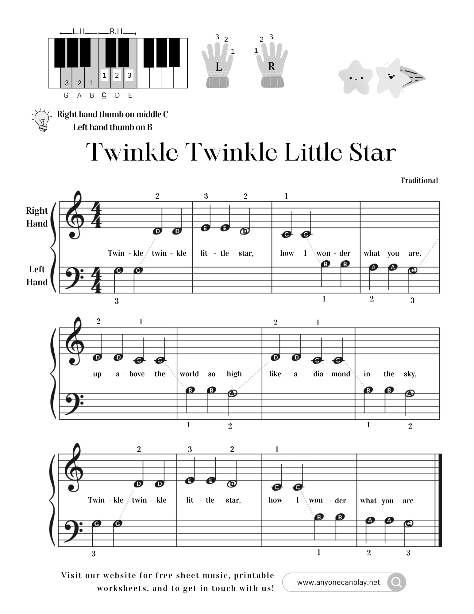 Twinkle Twinkle Little Stars - Beginner Sheet Music