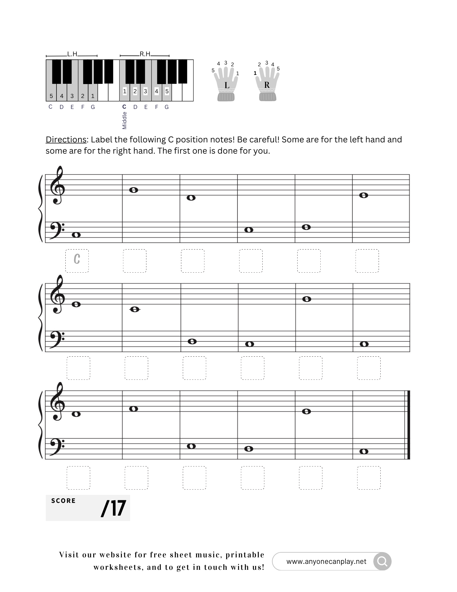 C Position Notes – Grand Staff Labeling Worksheet