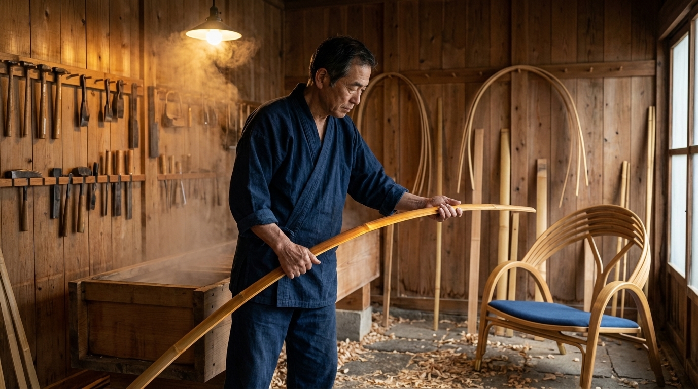 Master craftsman shaping bamboo