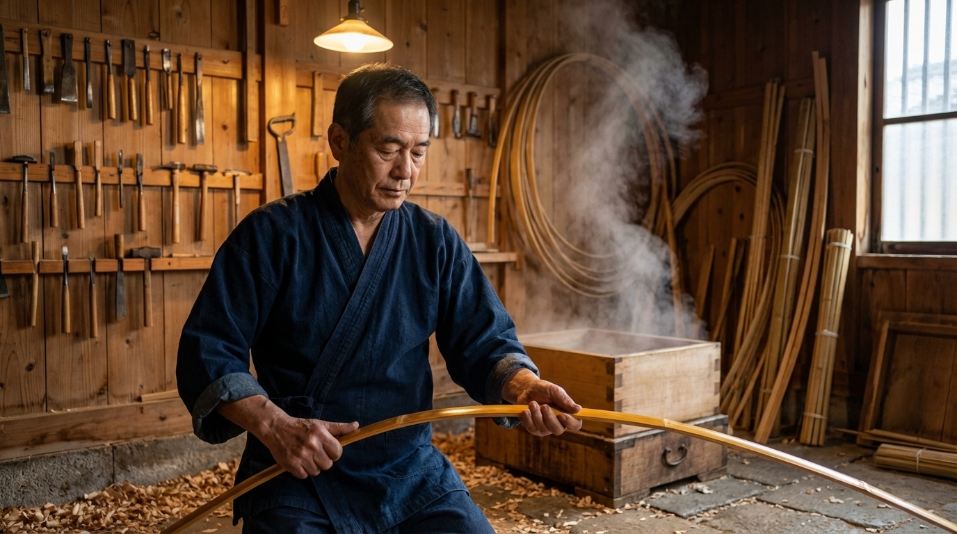 Craftsman bending bamboo