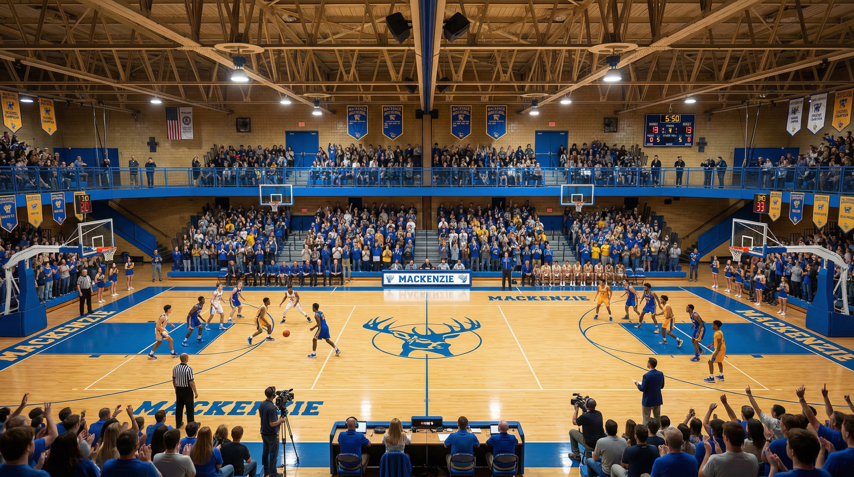 Restored gymnasium during basketball game