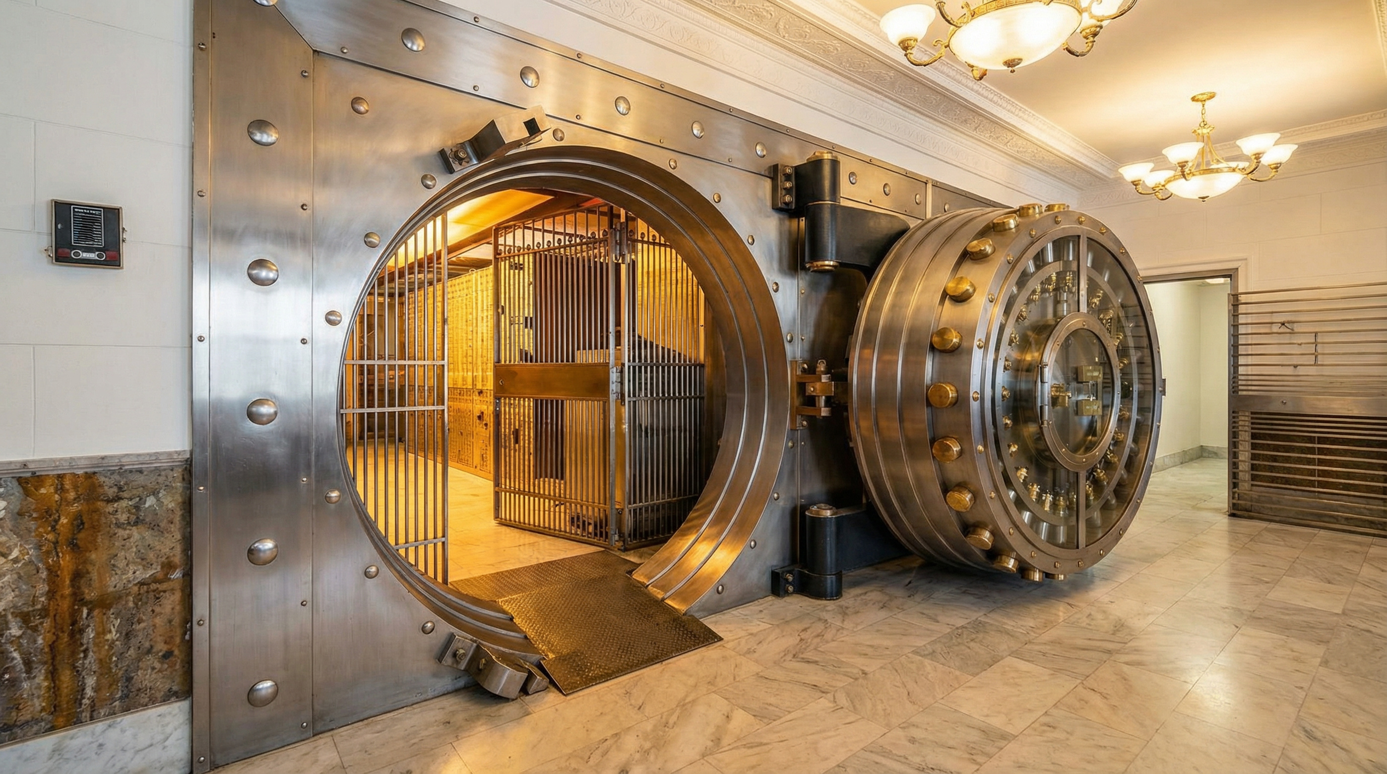 Restored polished brass bank vault