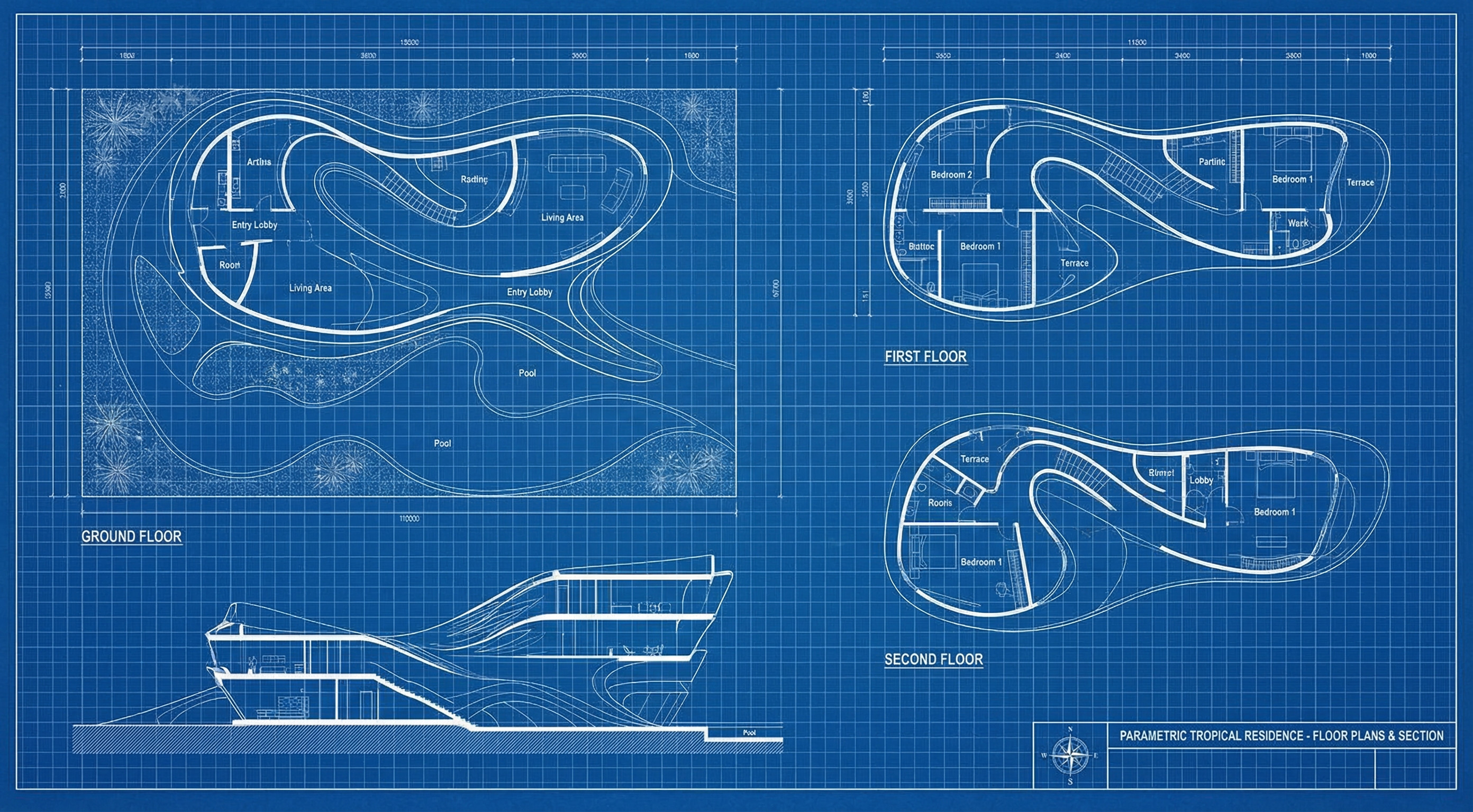 Tidal House floor plans and section