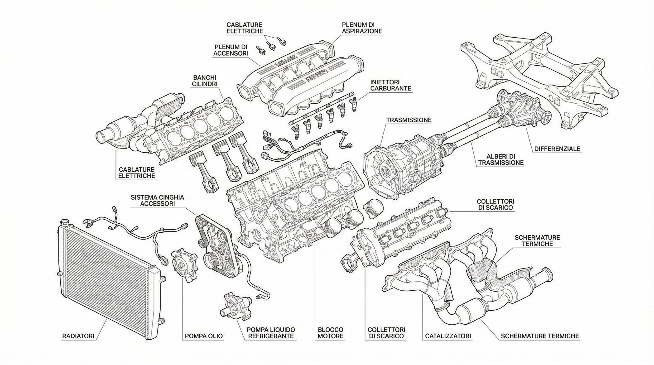 Exploded engine view