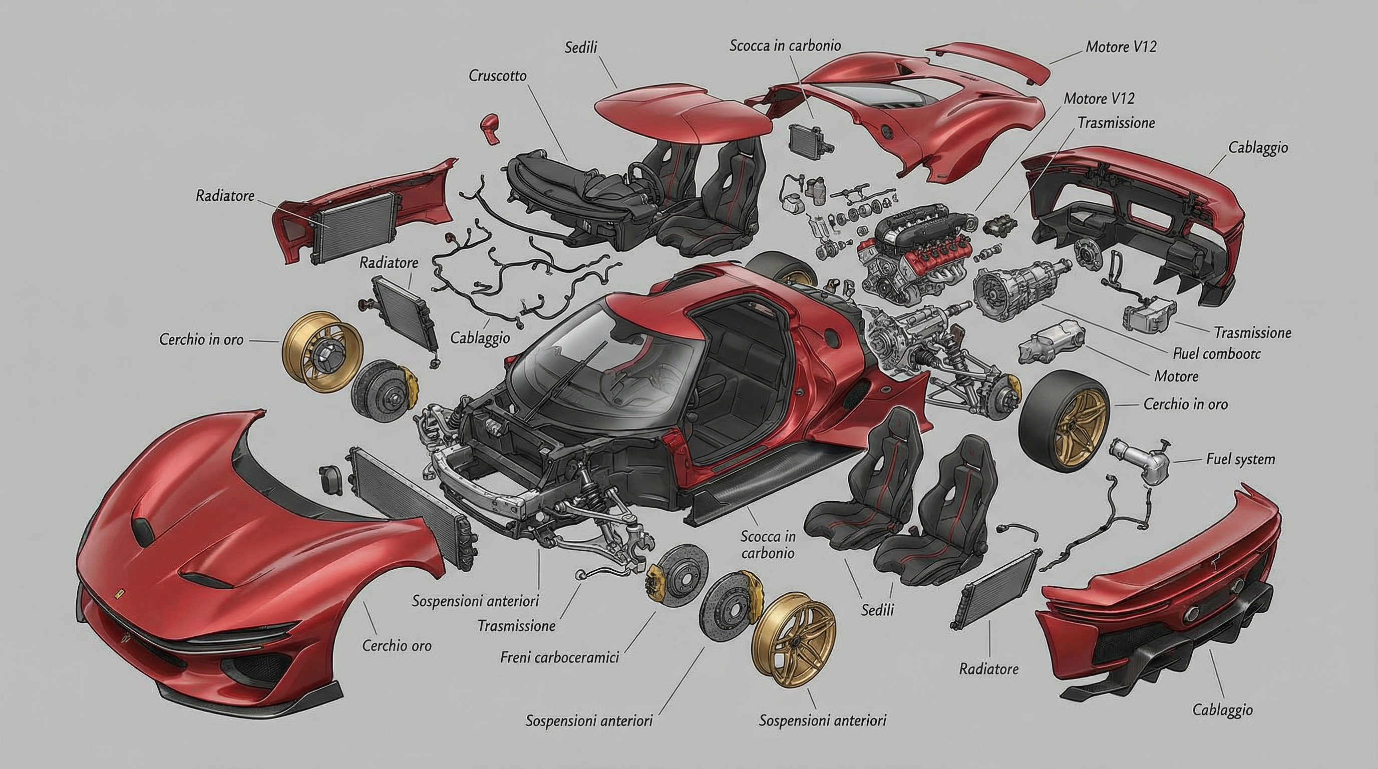 Exploded view of Rosso Corsa concept