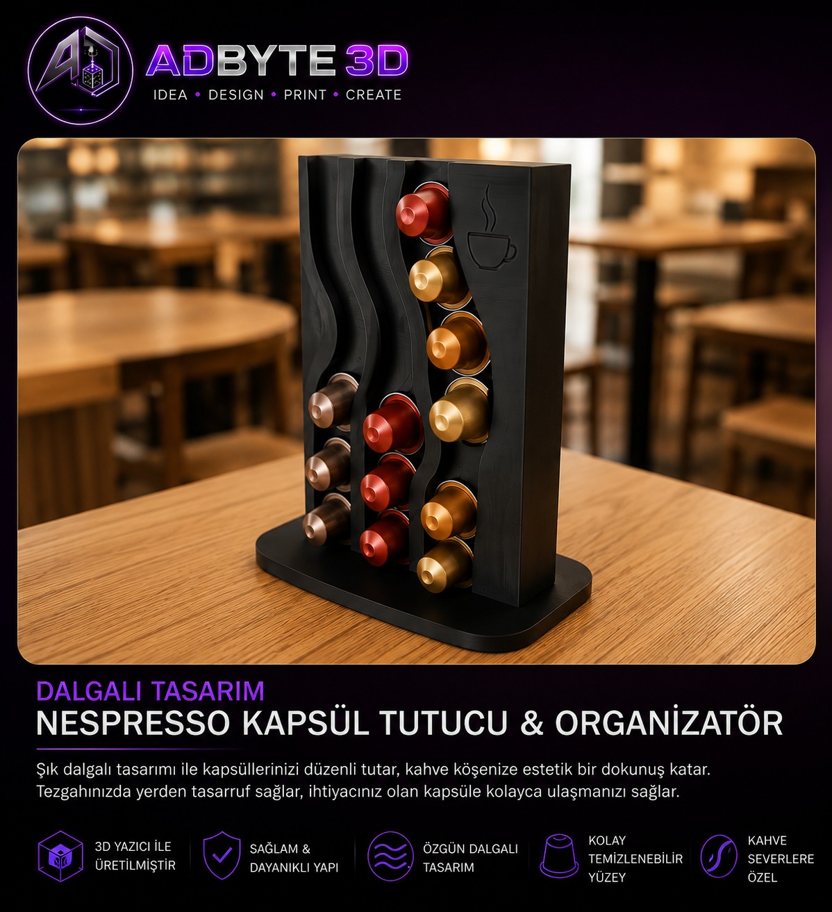 ☕ Dalgalı Tasarım Nespresso Kapsül Tutucu & Organizatör