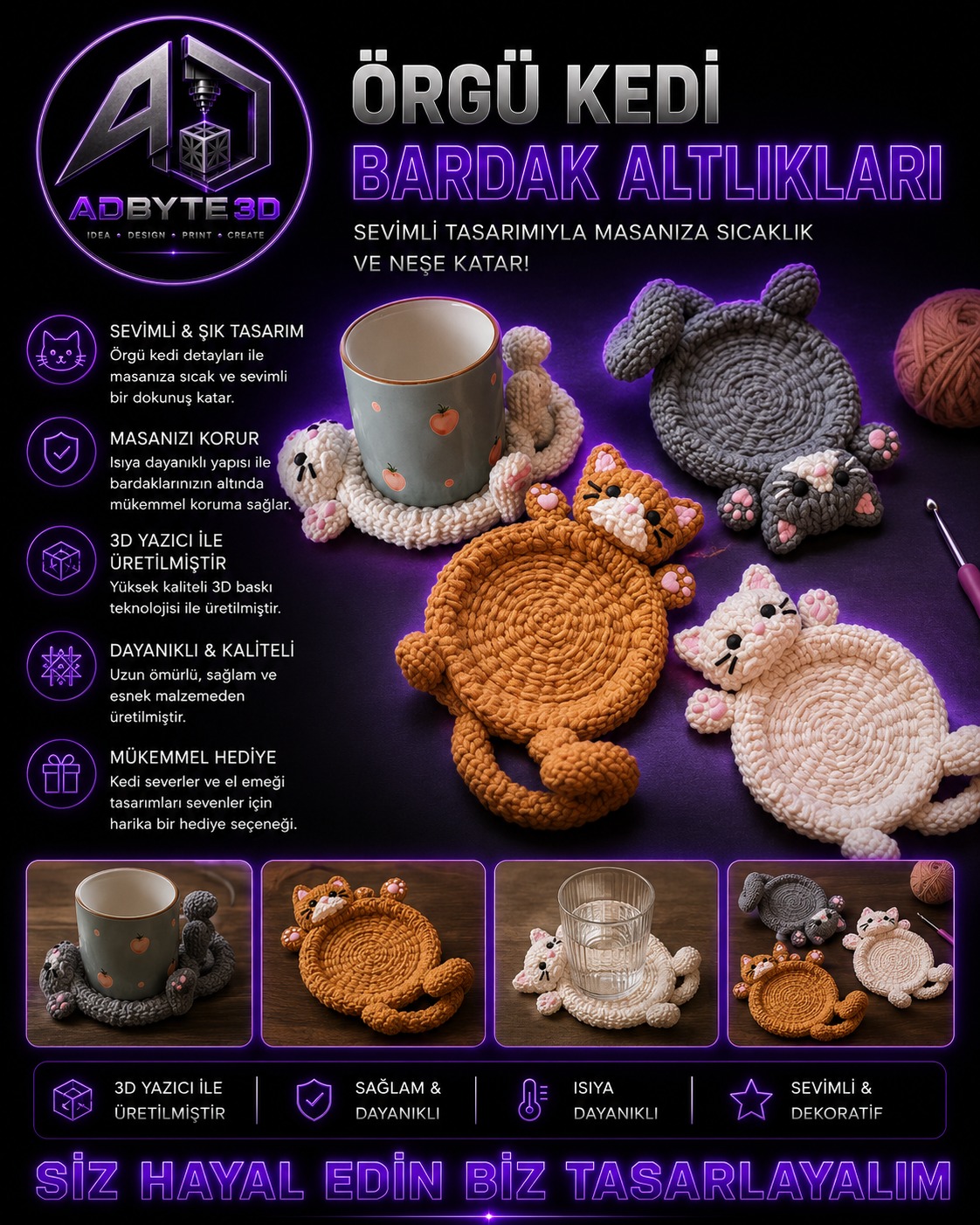 🐱 Örgü Kedi Bardak Altlığı