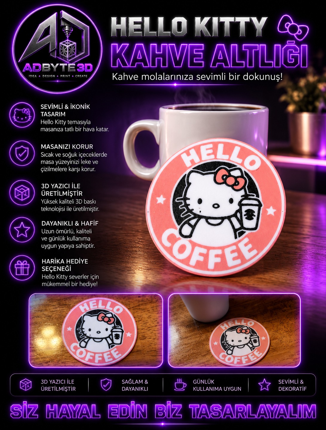 🎀☕ HELLO KITTY Bardak Altlığı