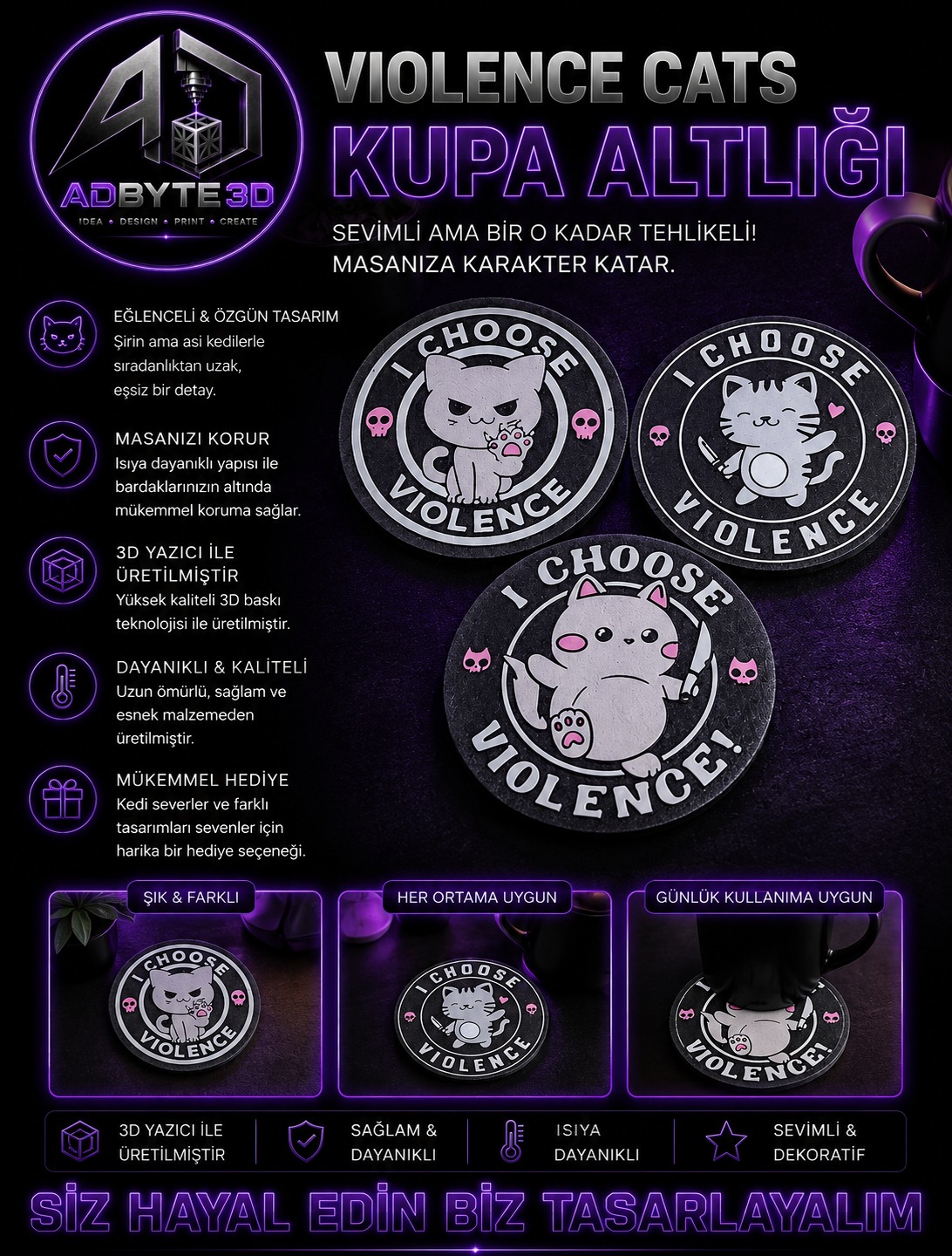 😼 Violence Cats Bardak Altlığı