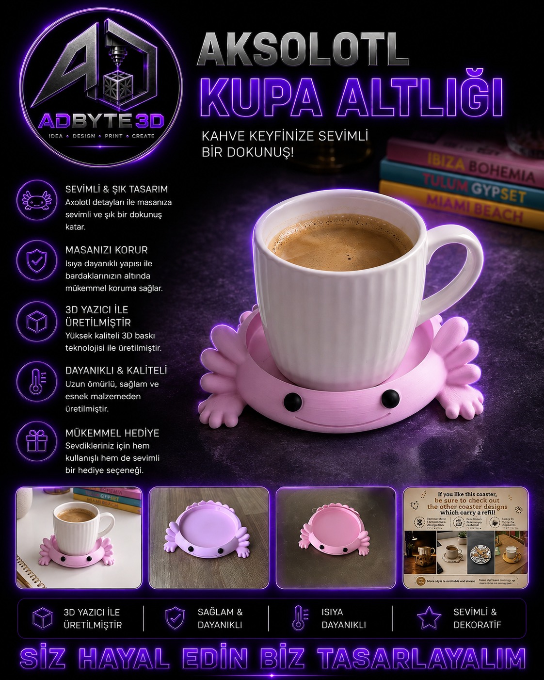 🩷 Aksolotl Bardak Altlığı