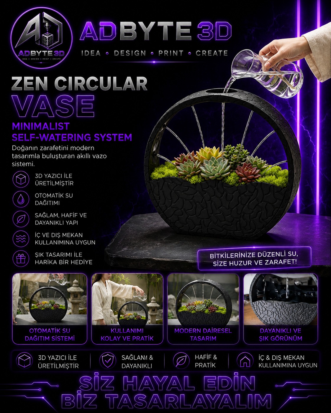 🌿 Zen Circular Self-Watering Saksı
