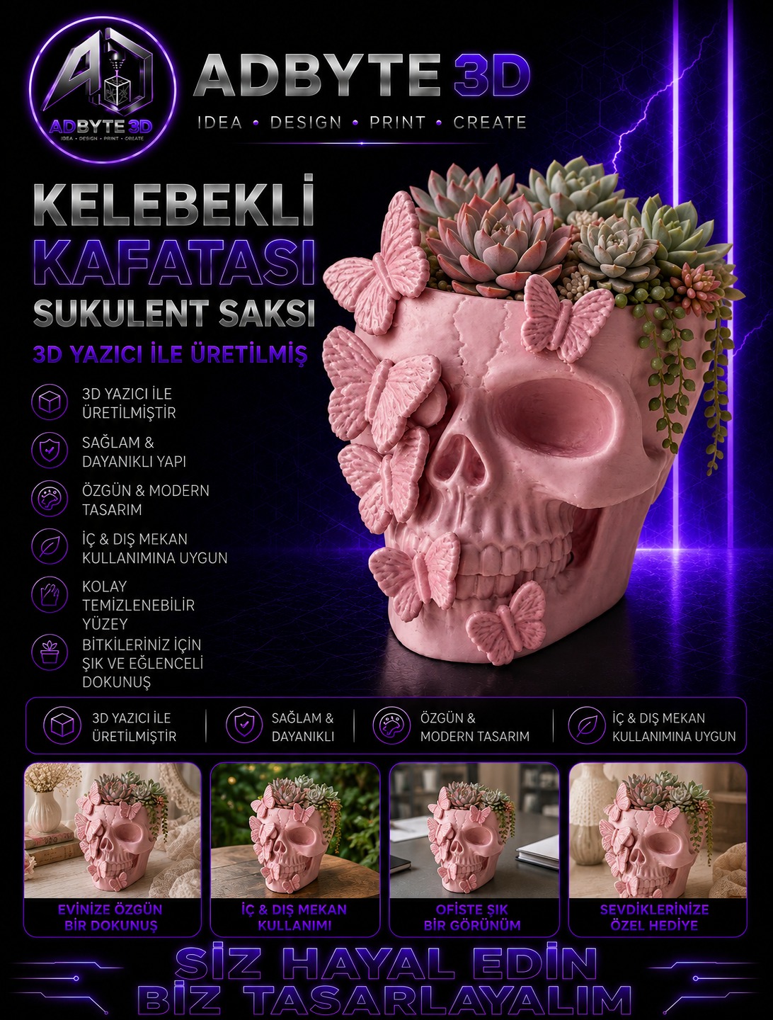 🦋 Kelebekli Kafatası Sukulent Saksısı